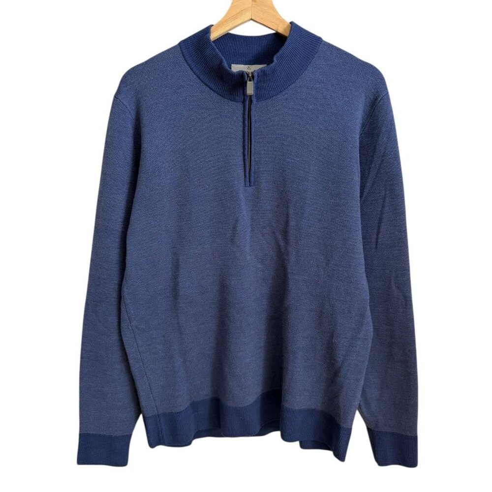 Canali Wool Quarter 1/4 Zip Sweater Blue Size 52 Large‎ Old Money Quiet Luxury